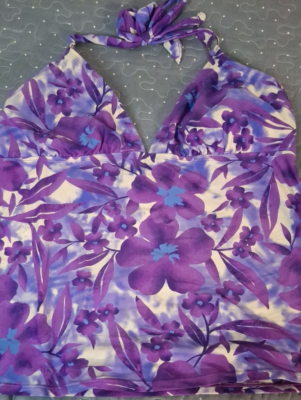 Tropical Escape Purple Floral Halter Tankini Top size 16